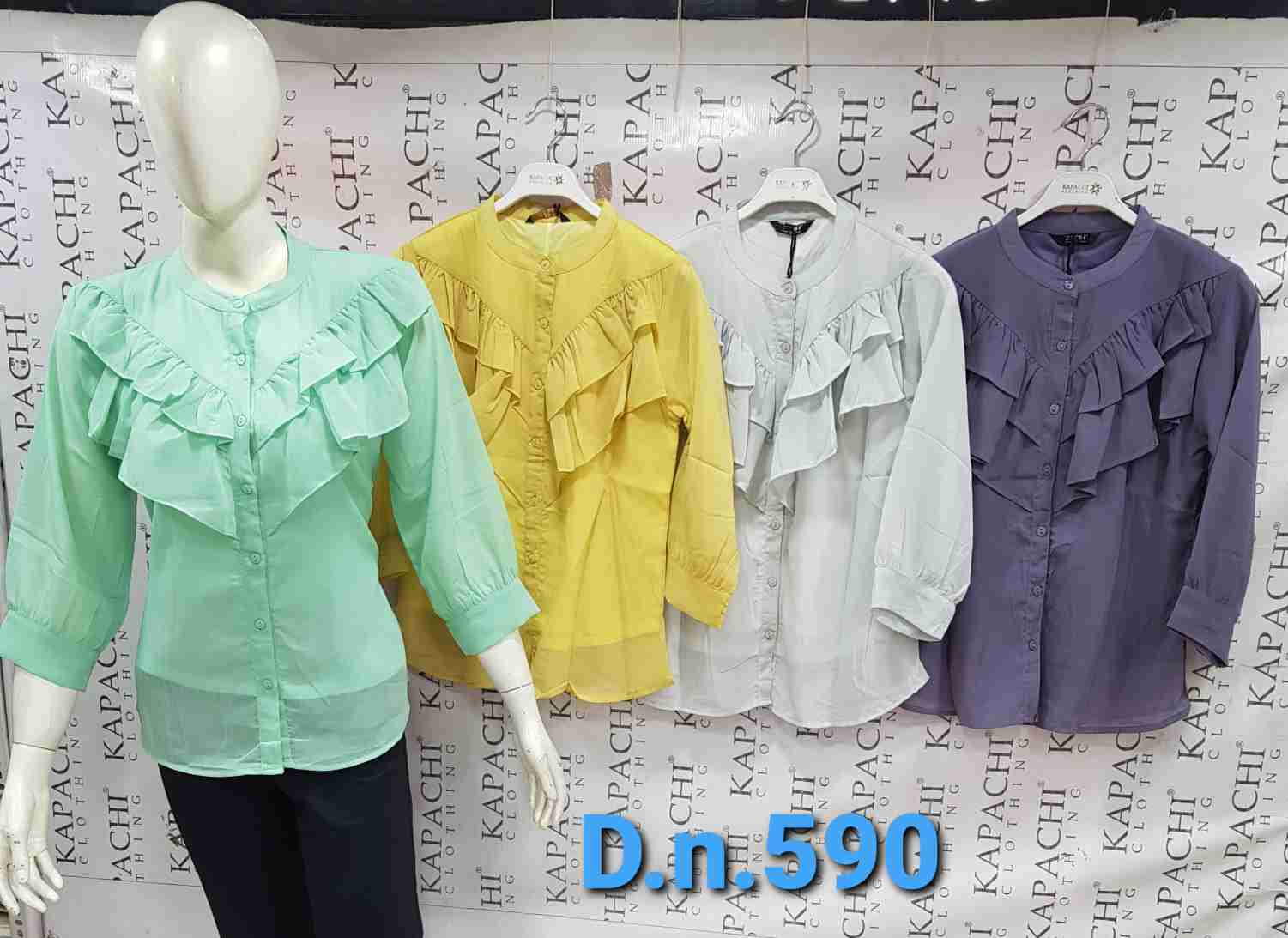 Women's Ice Blue Ruffle Bib Button-Down Shirt – Zero+1