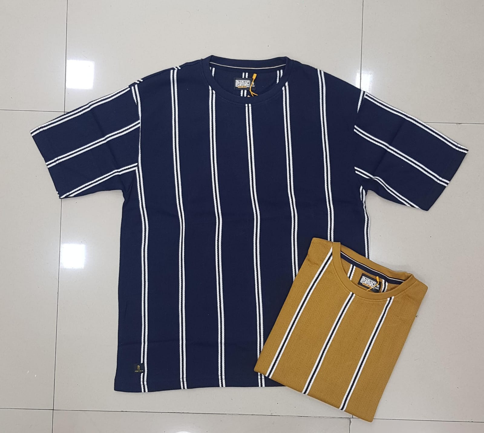 Men's Vertical Striped Matty Round Neck T-Shirt | Oversized Fit | Half Sleeve | Cat No. 2462-UP