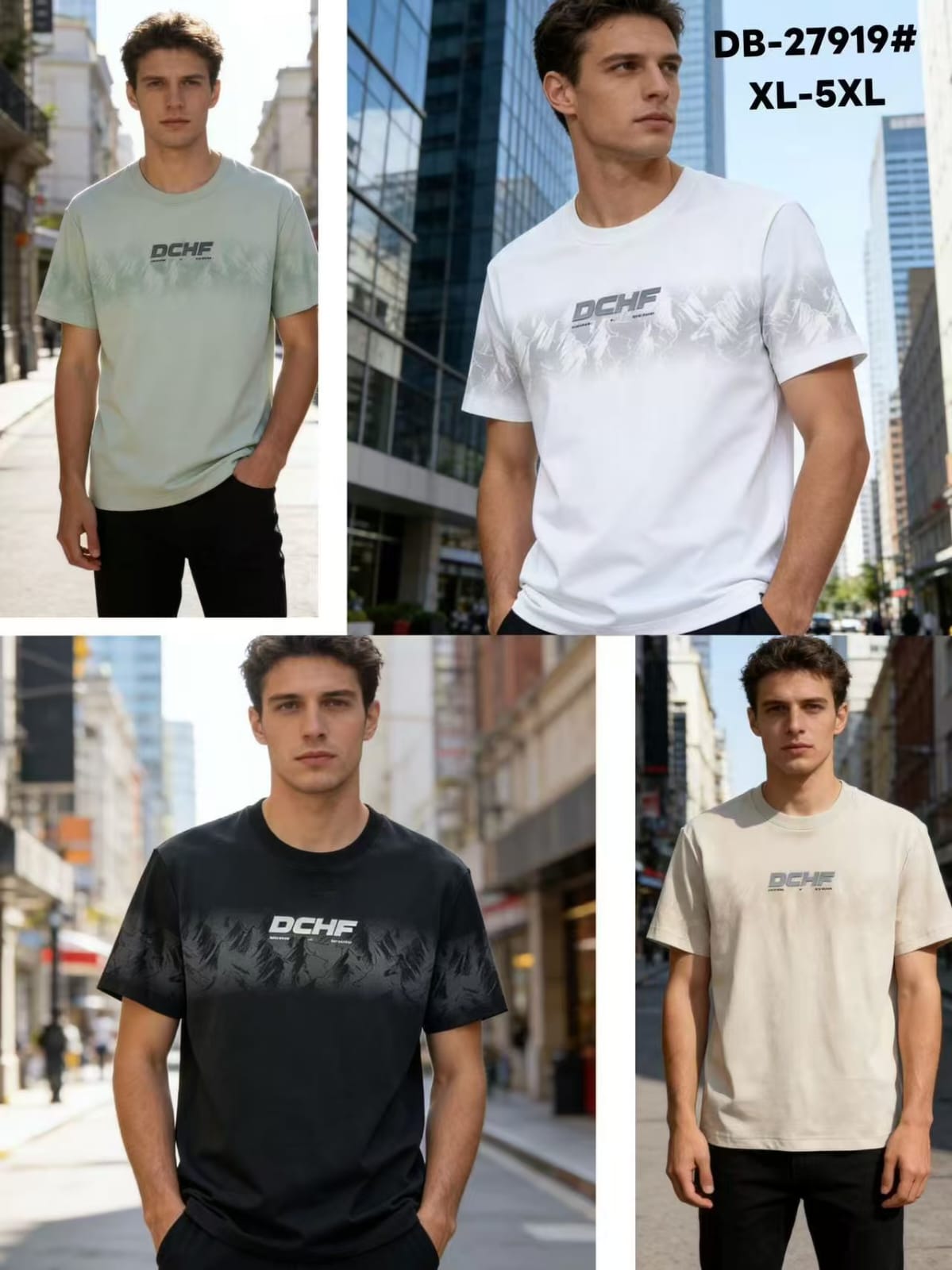 DCHF Oversized Graphic T-Shirt DB-27919 for men in mint green, white, black and beige colours sizes XL to 5XL
