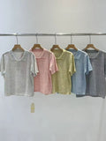 Pastel Speckle Polo Collar Short Sleeve Top | Soft Knit Casual Ethnic Fusion Tee