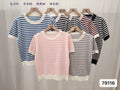 Women's Breton striped round neck half sleeve knitted tops shown in blue, white with black, royal blue, red, black, pink and grey stripes