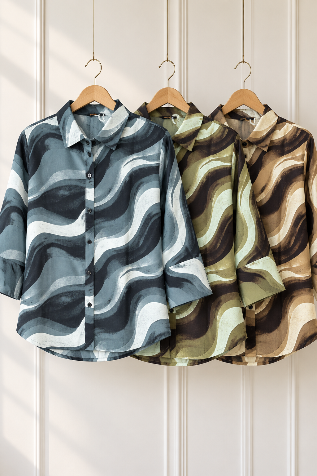 Women's Abstract Wave Print Button-Front Shirt | Miss Kapachi