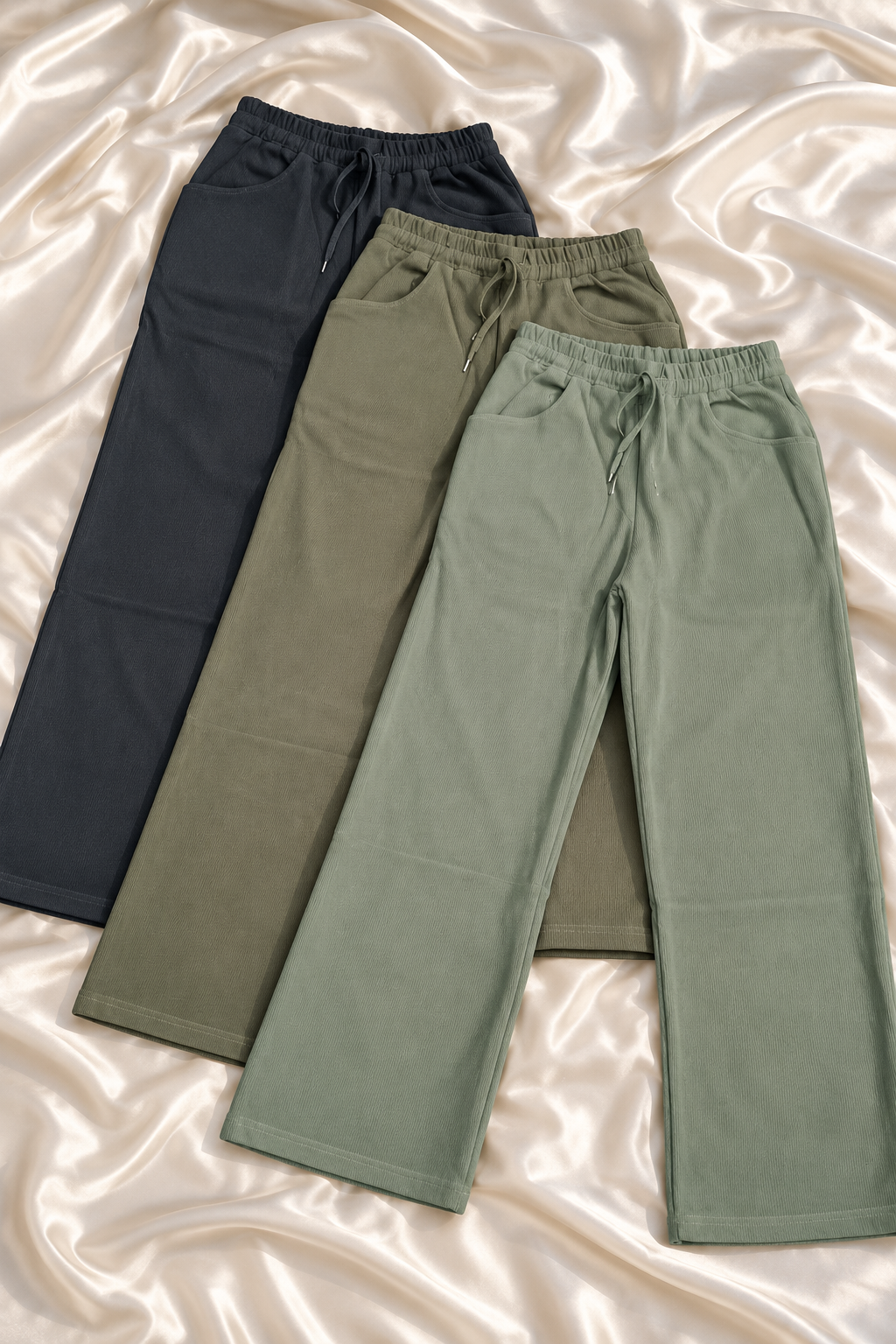 Textured Wide-Leg Pants with Drawstring Waist | Miss Kapachi
