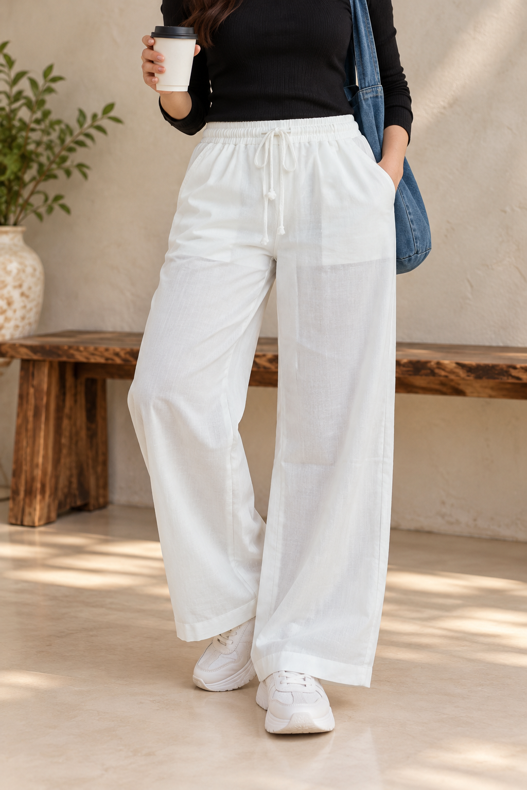 Wide-Leg Palazzo Pants with Elastic Drawstring Waist | Miss Kapachi