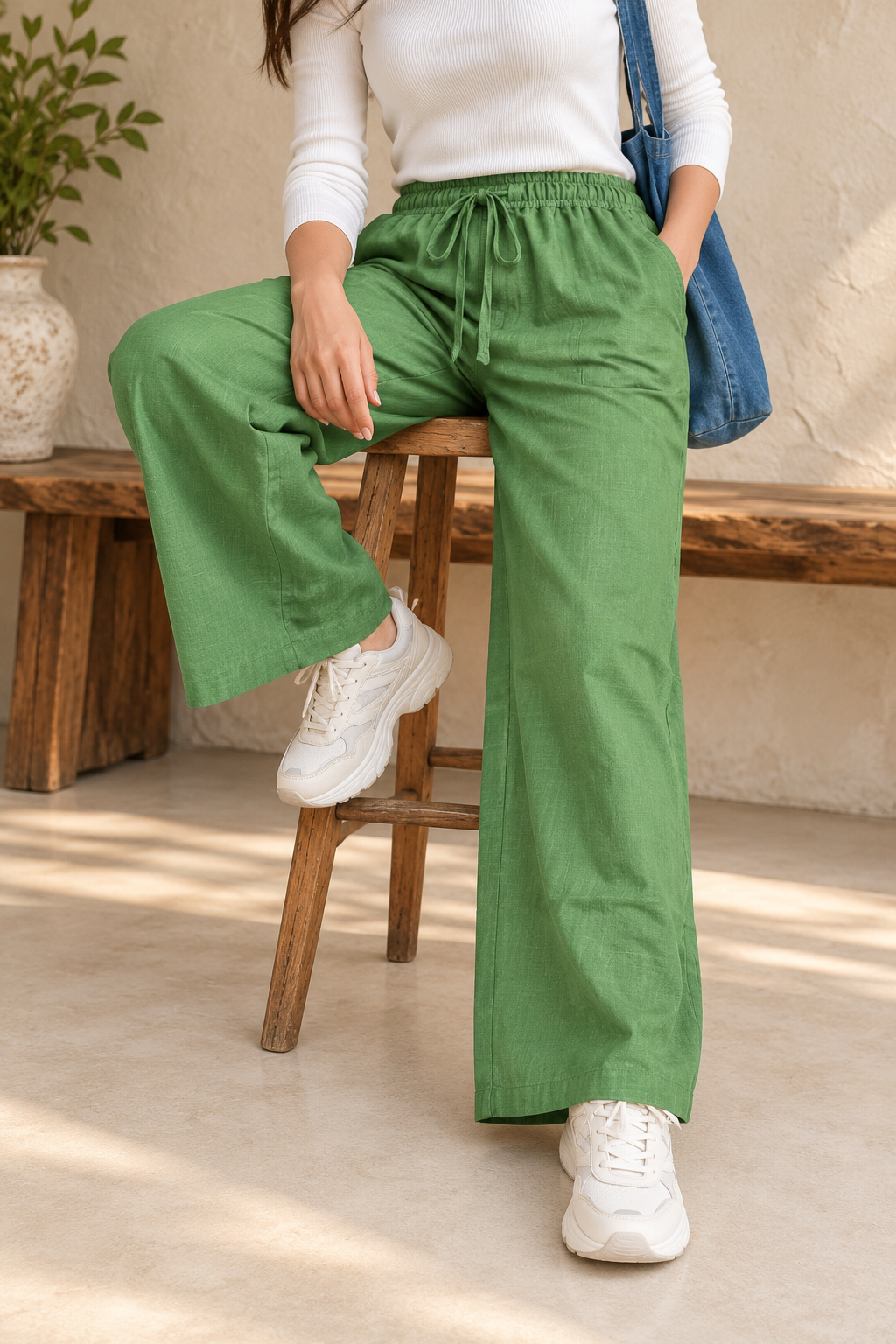Wide-Leg Palazzo Pants with Elastic Drawstring Waist | Miss Kapachi