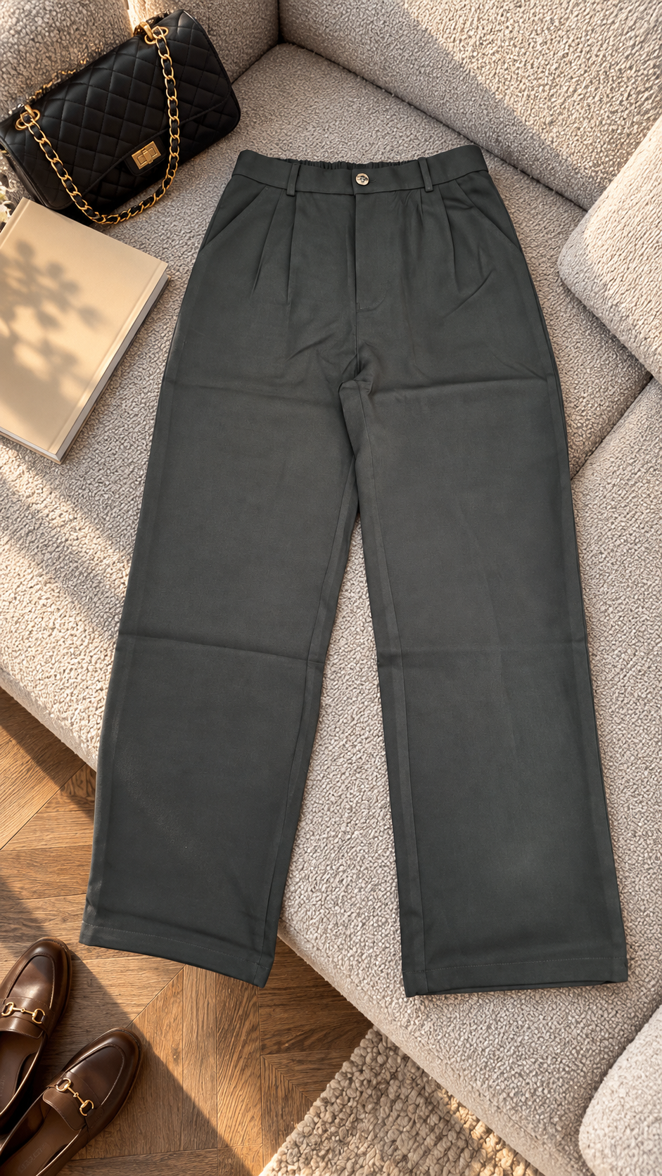Pleated Wide-Leg Trousers with Belt Loops | Miss Kapachi