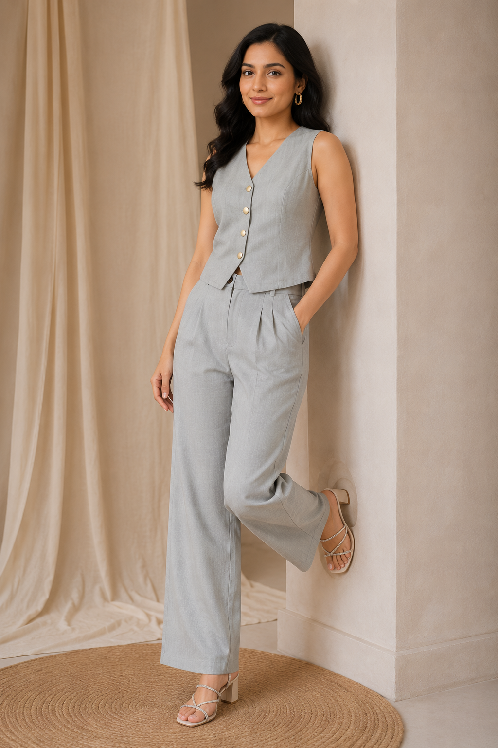 Linen Vest & Wide-Leg Pants Co-Ord Set | Smart Casual Wear | Miss Kapachi