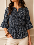 Ditsy Floral Print Smocked Peplum Top | Ruffle Bell Sleeves | Miss Kapachi