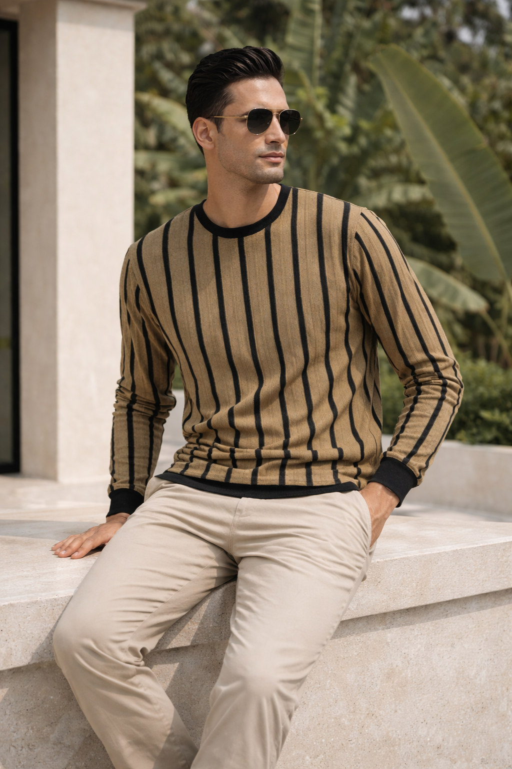 Men's Stripe Knit Sweatshirt | Lemon8