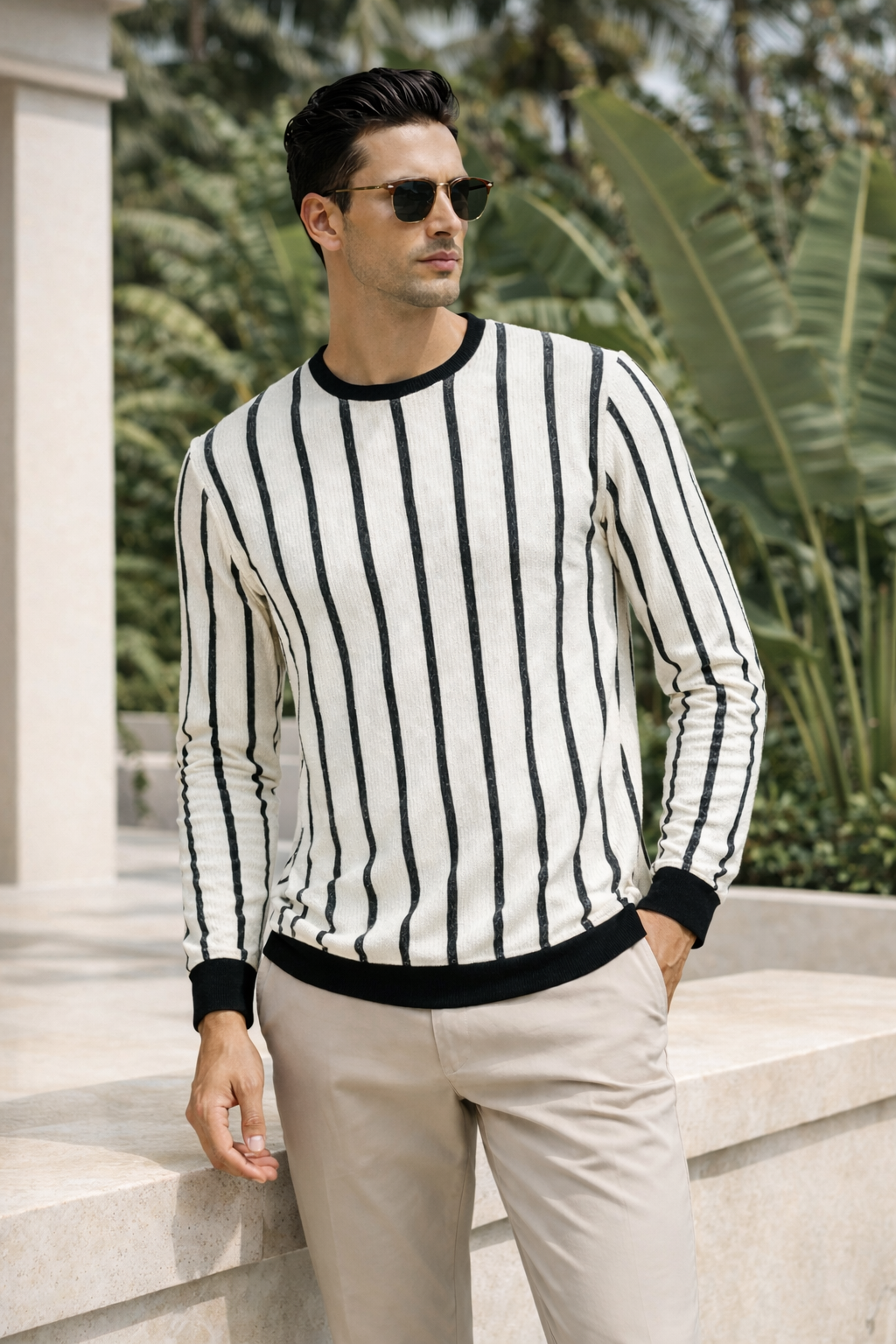 Men's Stripe Knit Sweatshirt | Lemon8