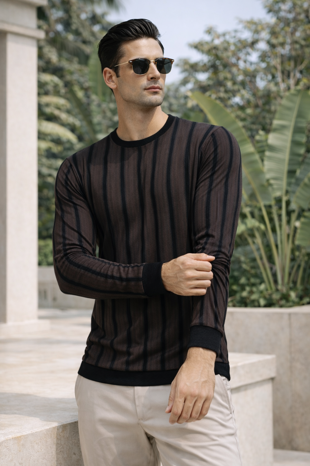 Men's Stripe Knit Sweatshirt | Lemon8