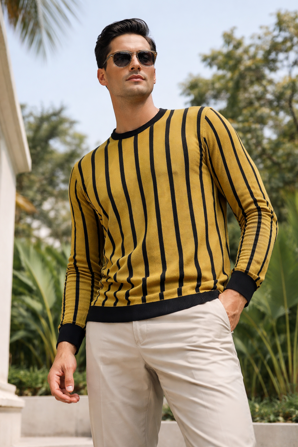 Men's Stripe Knit Sweatshirt | Lemon8