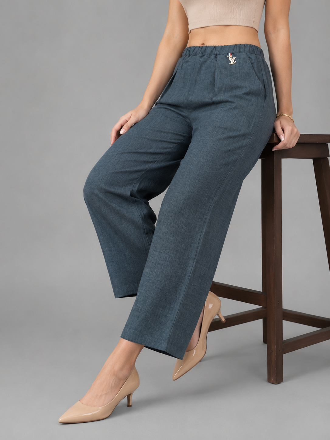 Pleated Wide-Leg Trousers for Women | Elasticated Waist Pants with Pockets | Miss Kapachi