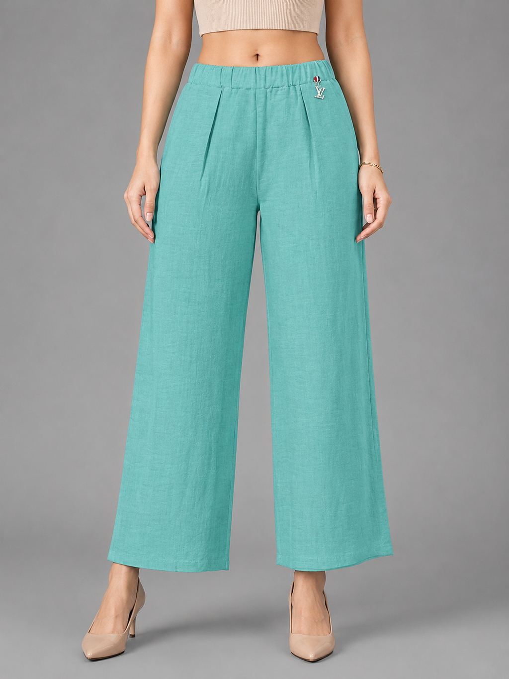 Pleated Wide-Leg Trousers for Women | Elasticated Waist Pants with Pockets | Miss Kapachi