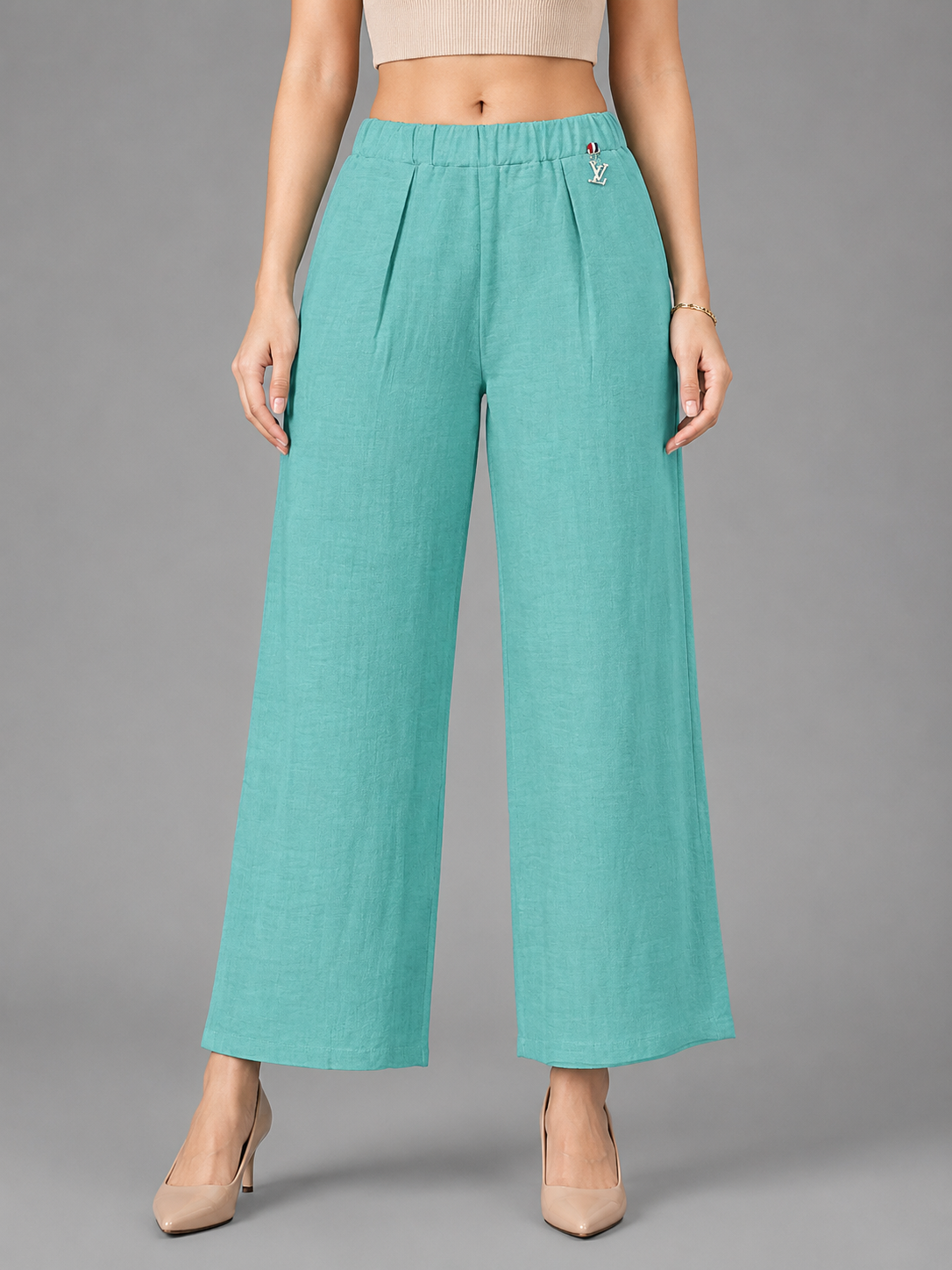 Pleated Wide-Leg Trousers for Women | Elasticated Waist Pants with Pockets | Miss Kapachi