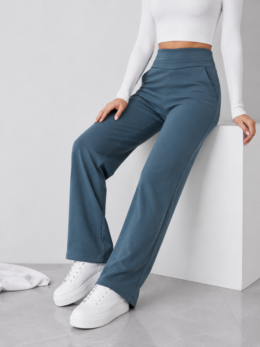 Scuba Wide-Leg Low Waist Pants | Straight Fit Trousers | Miss Kapachi