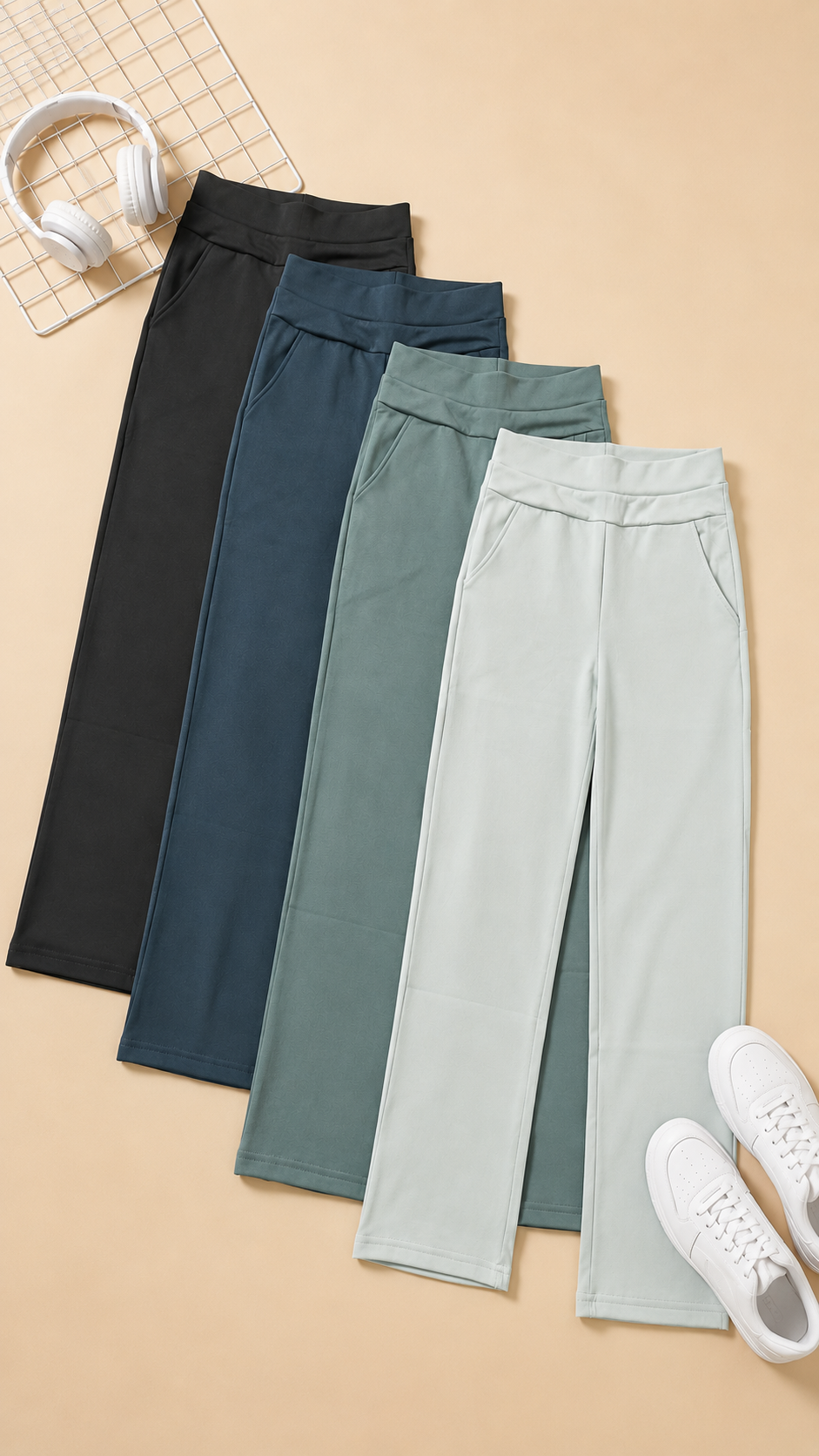 Scuba Wide-Leg Low Waist Pants | Straight Fit Trousers | Miss Kapachi