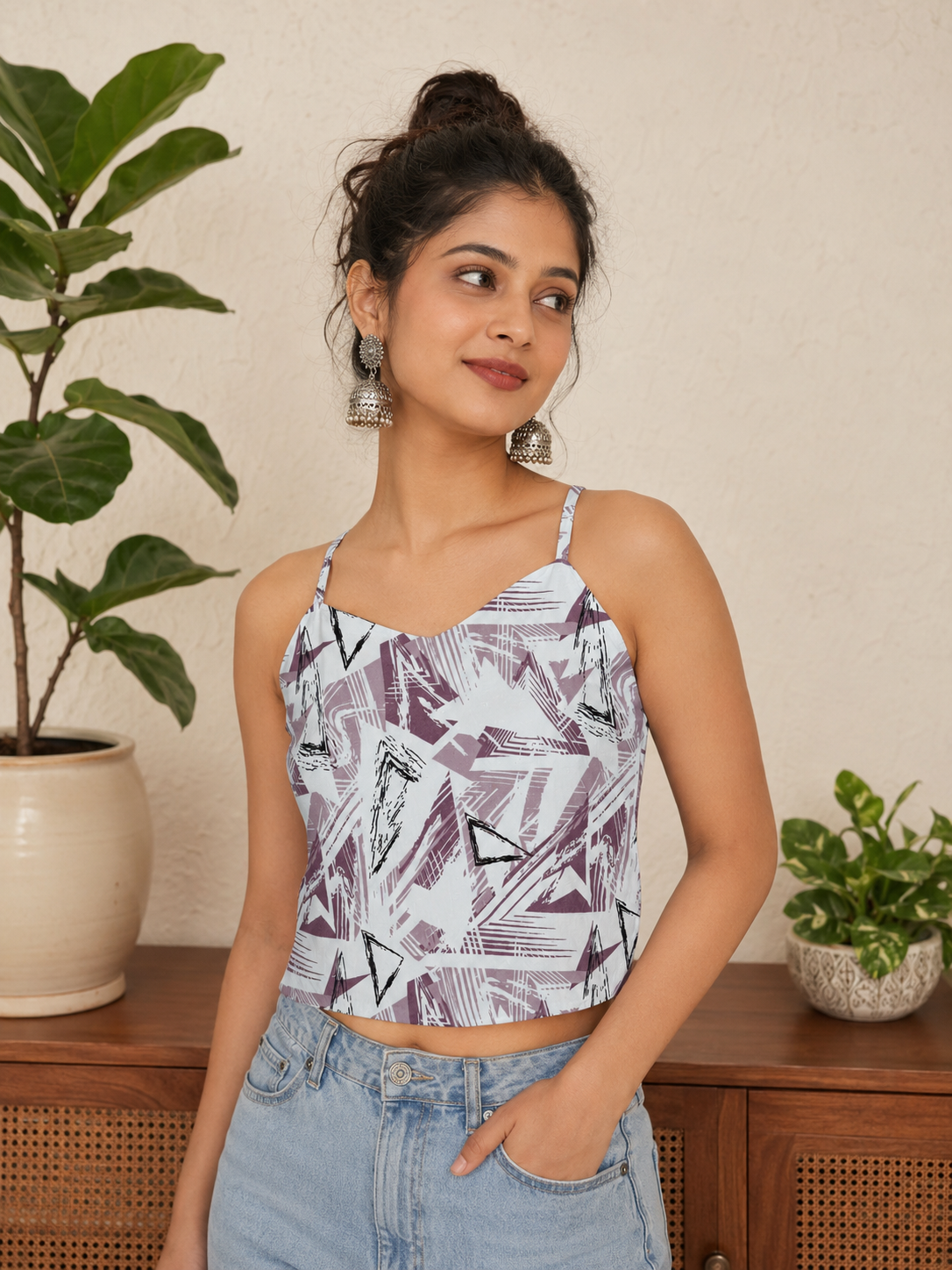 Geometric Print Strappy Top Ice Blue Abstract Geo Cami Top | Miss Kapachi
