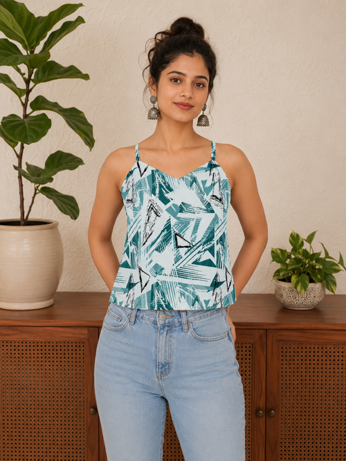 Geometric Print Strappy Top Ice Blue Abstract Geo Cami Top | Miss Kapachi