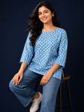 Blue Geometric Print Cotton Top | Miss Kapachi
