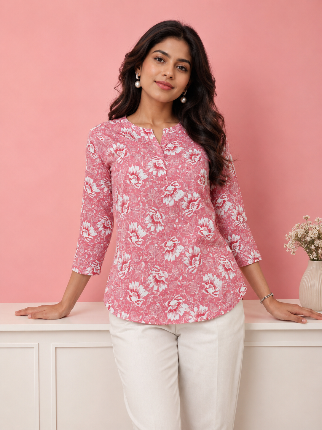 Pink Floral Print Cotton Top | Miss Kapachi