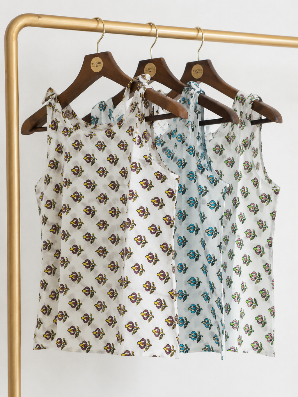 Mughal Boota Block Print Shoulder Tie Top | Scoop Neck Sleeveless Women's Top | Miss Kapachi