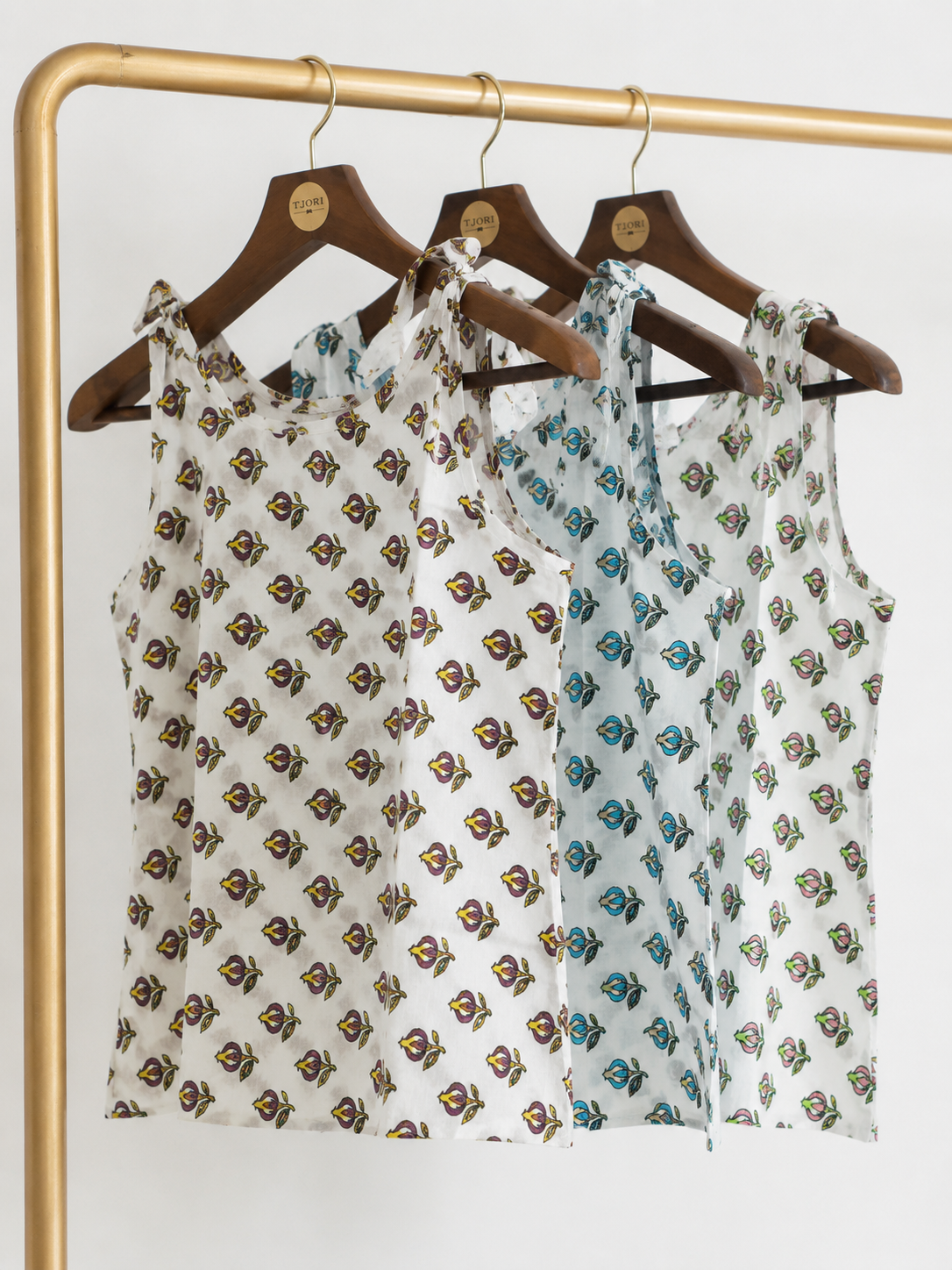 Mughal Boota Block Print Shoulder Tie Top | Scoop Neck Sleeveless Women's Top | Miss Kapachi