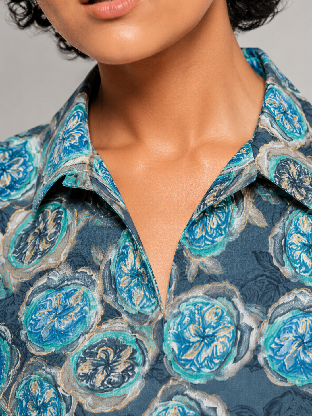 Teal Medallion Print Sleeveless Collar Top | Floral Block Print Women's Top | Miss Kapachi