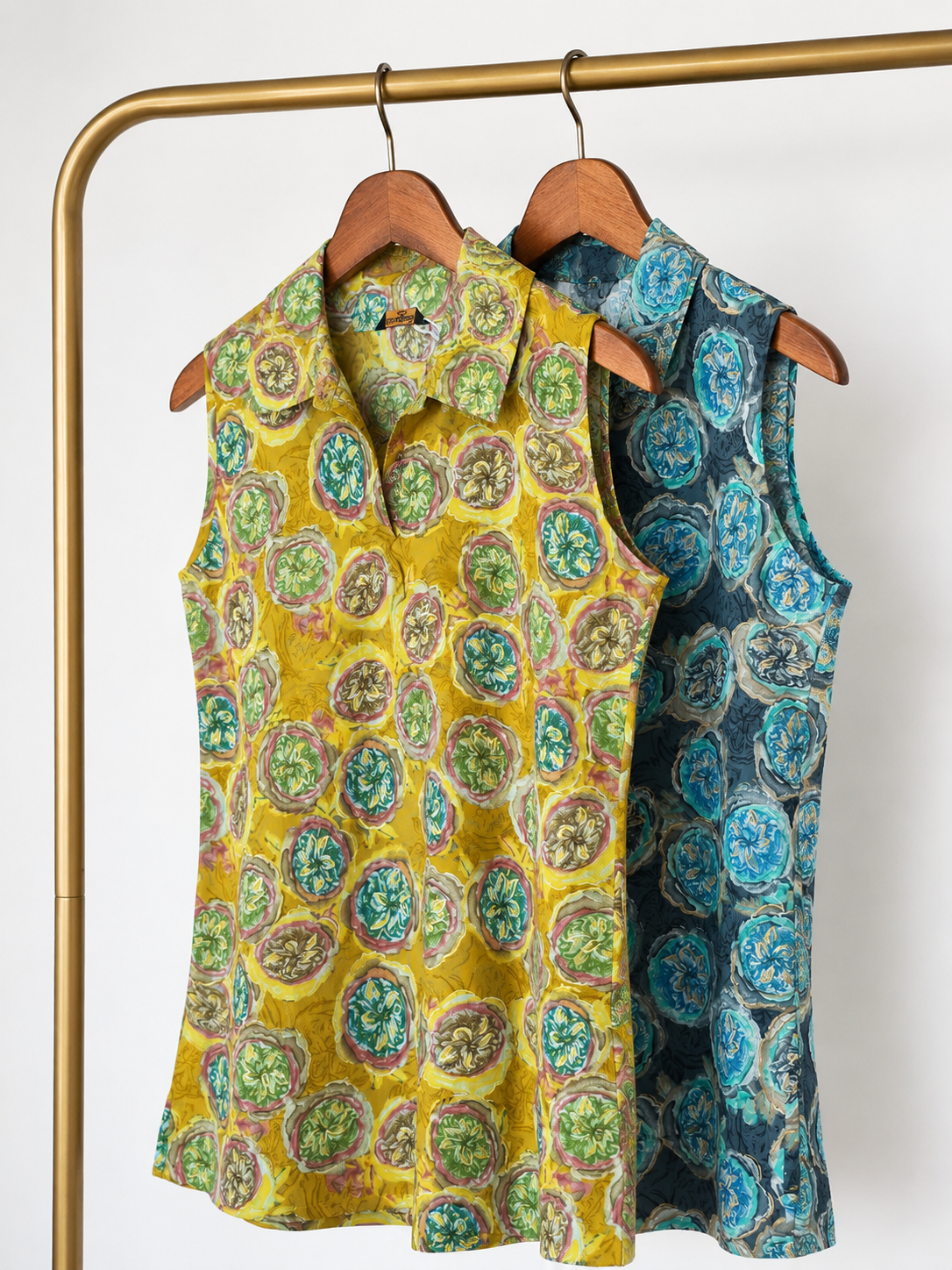 Teal Medallion Print Sleeveless Collar Top | Floral Block Print Women's Top | Miss Kapachi