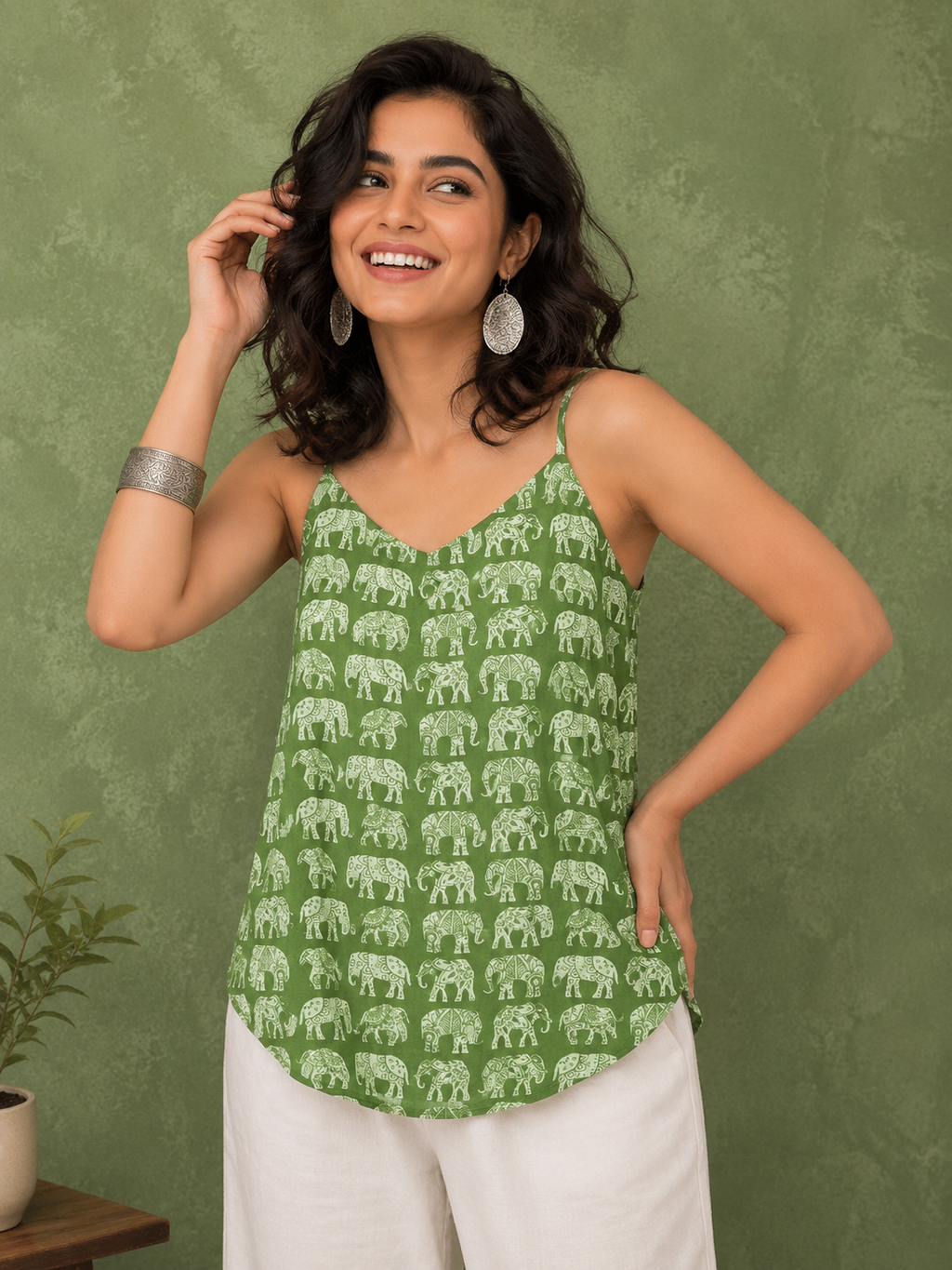 Elephant Print Cami Top | 100% Cotton | Free Size | Miss Kapachi