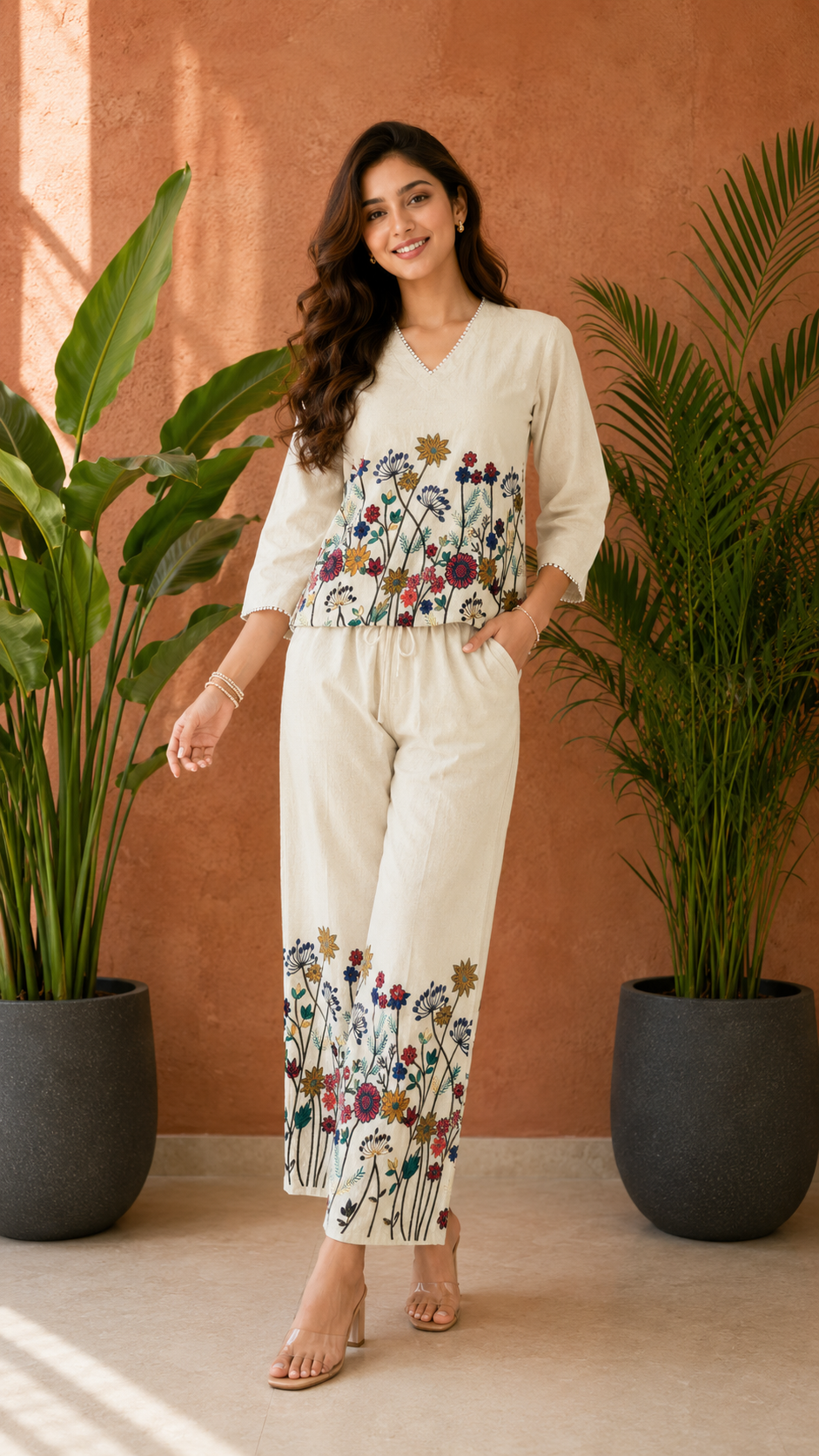 Off-White Ethnic Ivory Kalamkari Blossom Co-ord Set