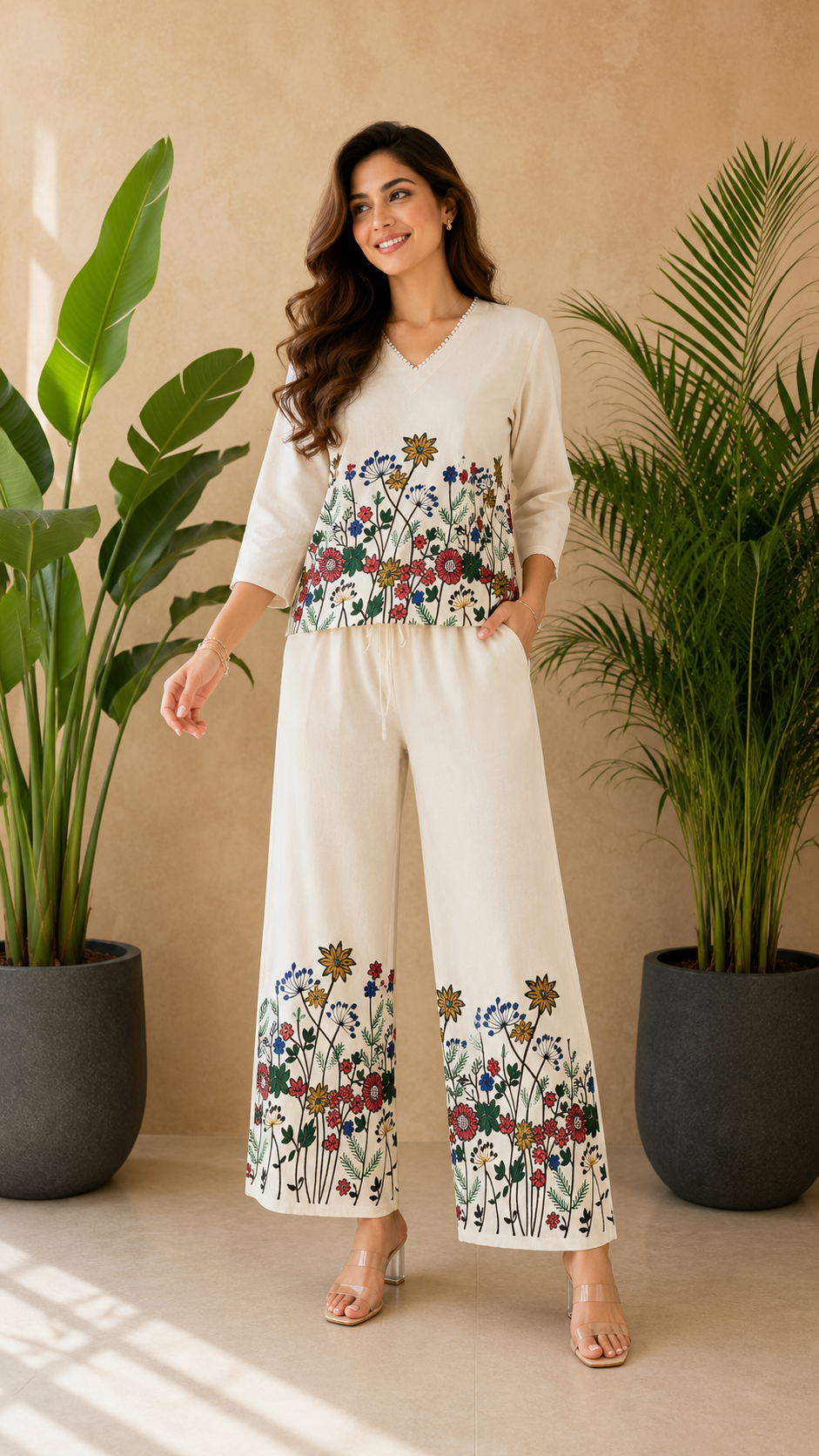 Off-White Ethnic Ivory Kalamkari Blossom Co-ord Set