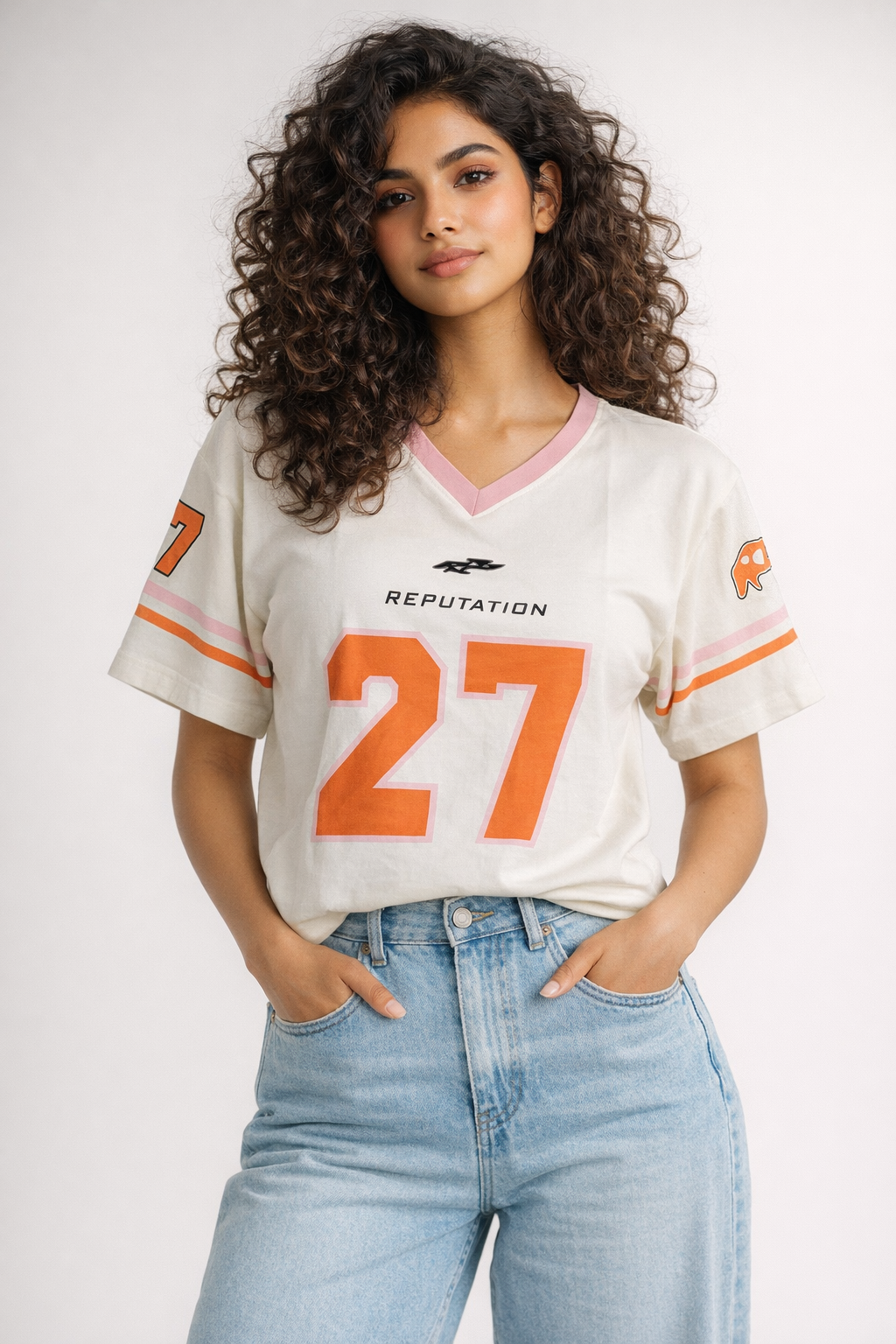 Women's Football Jersey Style Oversized Hosiery T-Shirt | "Reputation 27" Graphic Print