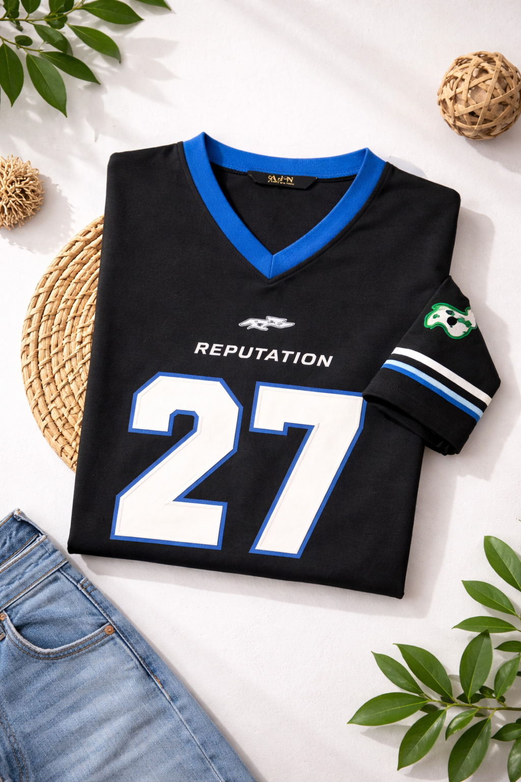 Women's Football Jersey Style Oversized Hosiery T-Shirt | "Reputation 27" Graphic Print