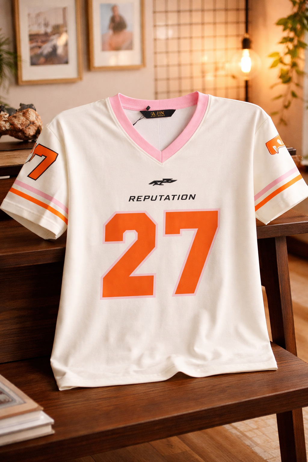 Women's Football Jersey Style Oversized Hosiery T-Shirt | "Reputation 27" Graphic Print