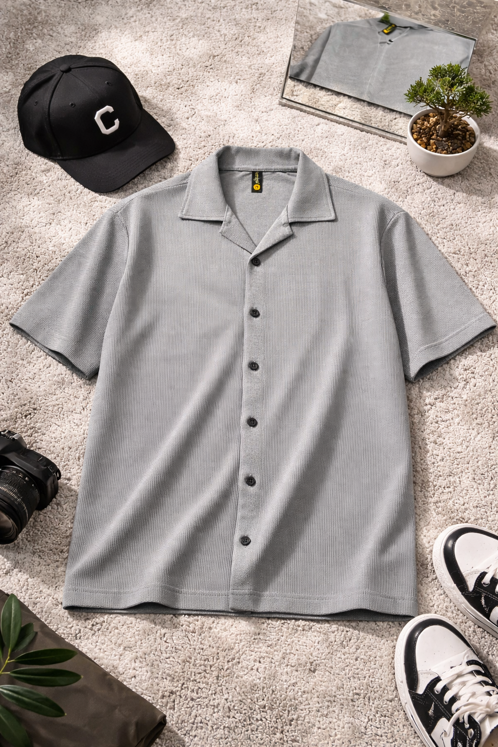 Men's Knit Cuban Collar Shirt | Lemon8