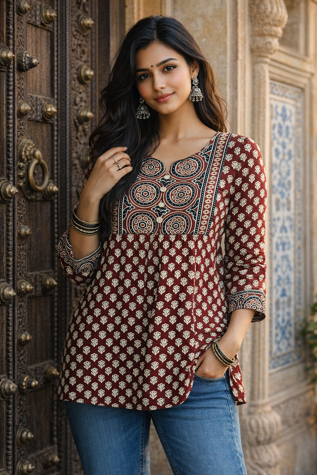Ajrakh Print Cotton Kurti Top | Kapachi