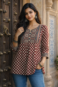 Ajrakh Print Cotton Kurti Top | Kapachi