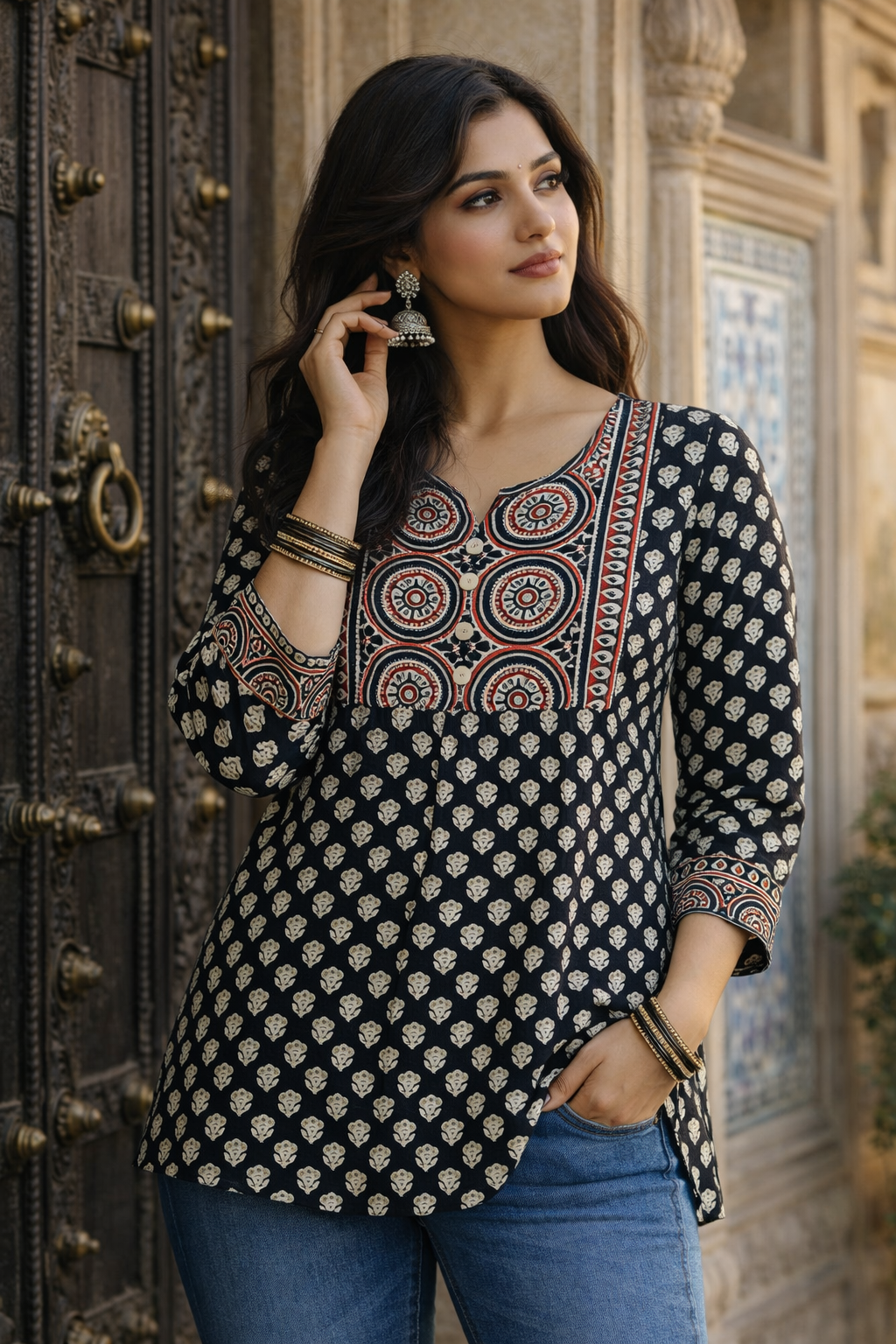 Ajrakh Print Cotton Kurti Top | Kapachi