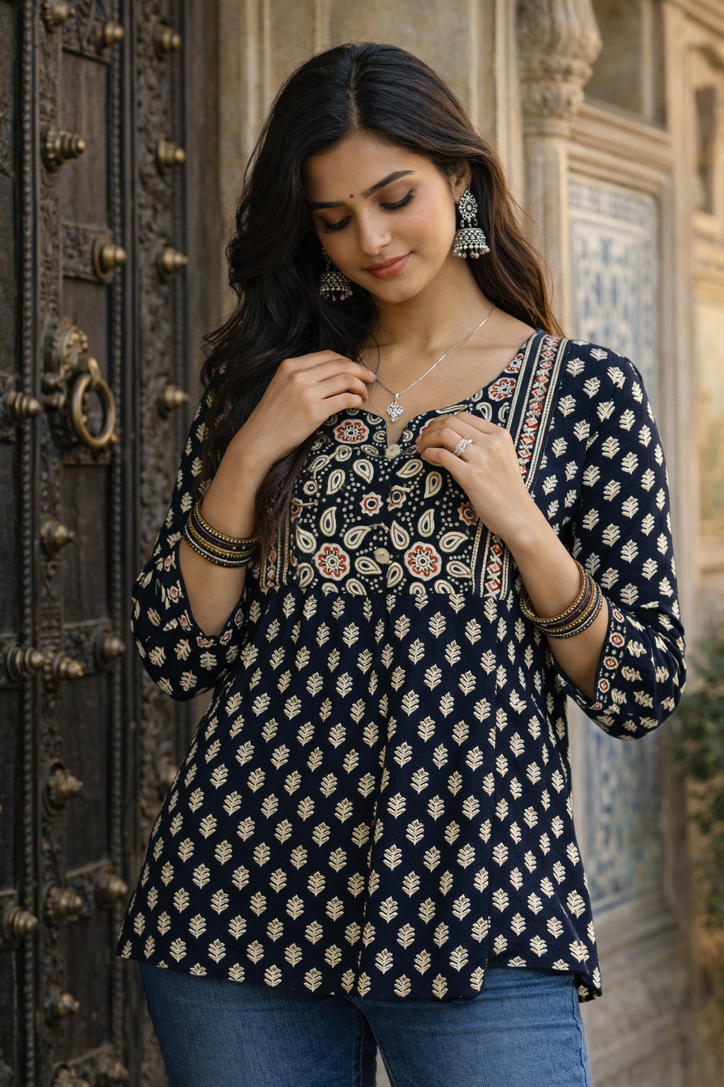 Ajrakh Print Cotton Kurti Top | Kapachi