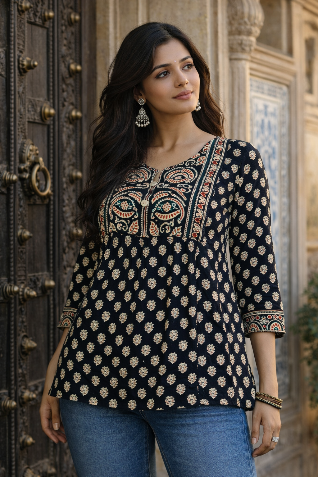 Ajrakh Print Cotton Kurti Top | Kapachi