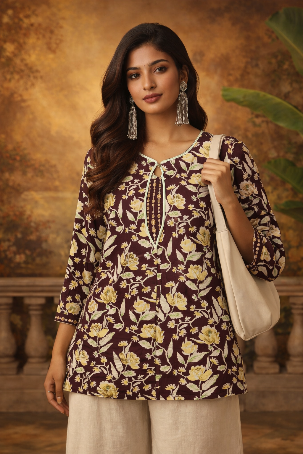 Botanical Floral Print Cotton Kurti Top | Kapachi
