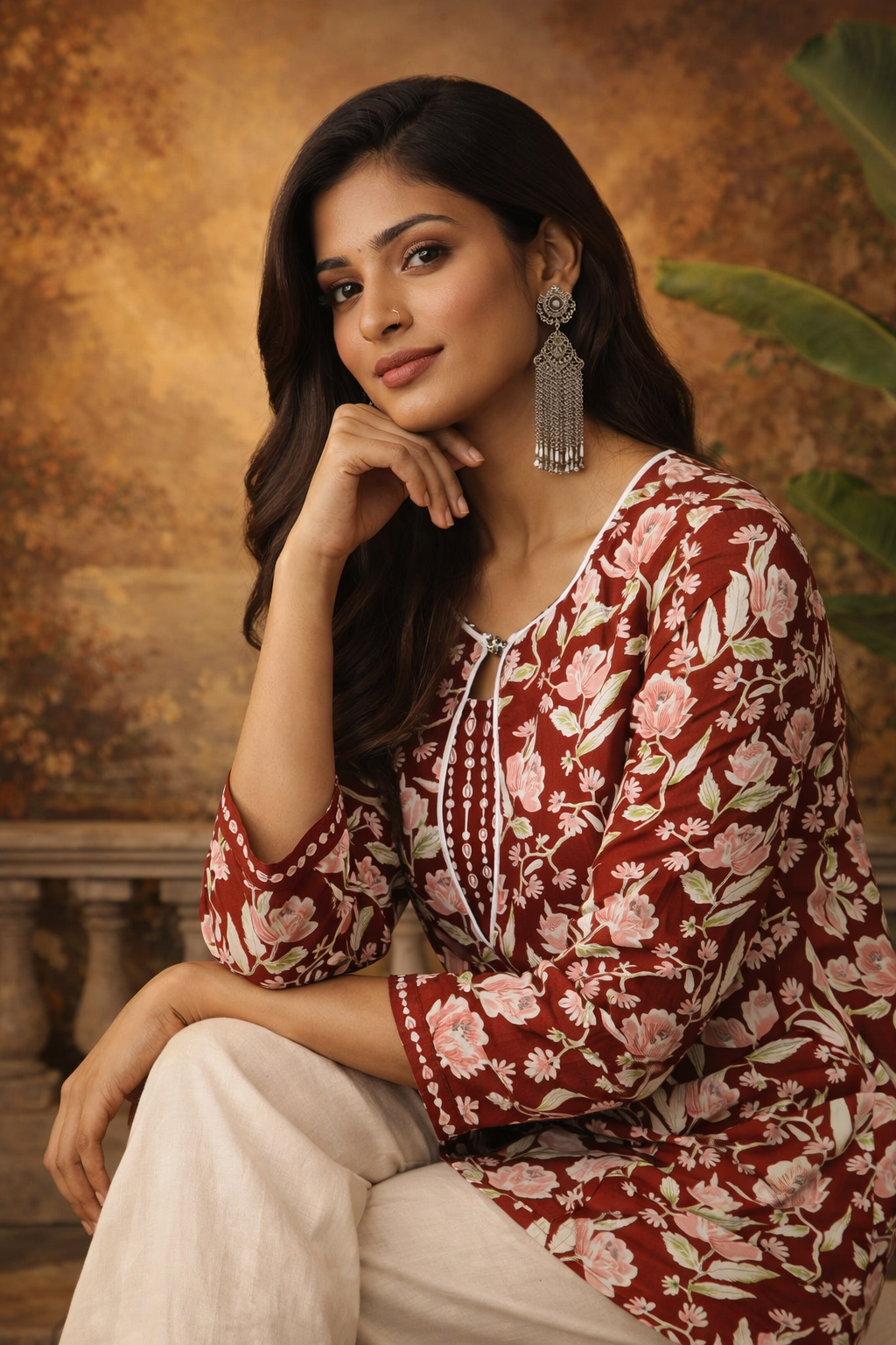 Botanical Floral Print Cotton Kurti Top | Kapachi