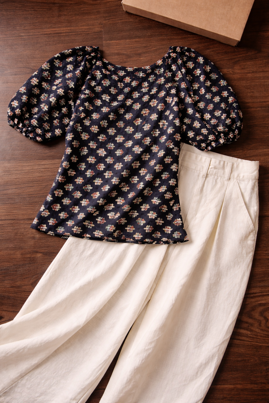Ajrakh Block Print Puff Sleeve Top | Kapachi
