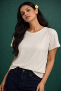 Textured Brazil Round Neck T-Shirt | Brazil Knit Spandex | Kapachi