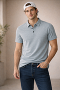 Men's Premium Jacquard Polo T-Shirt | Solid | Contrast Buttons | Lemon8