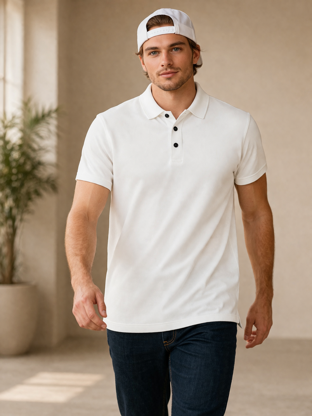 Men's Premium Jacquard Polo T-Shirt | Solid | Contrast Buttons | Lemon8
