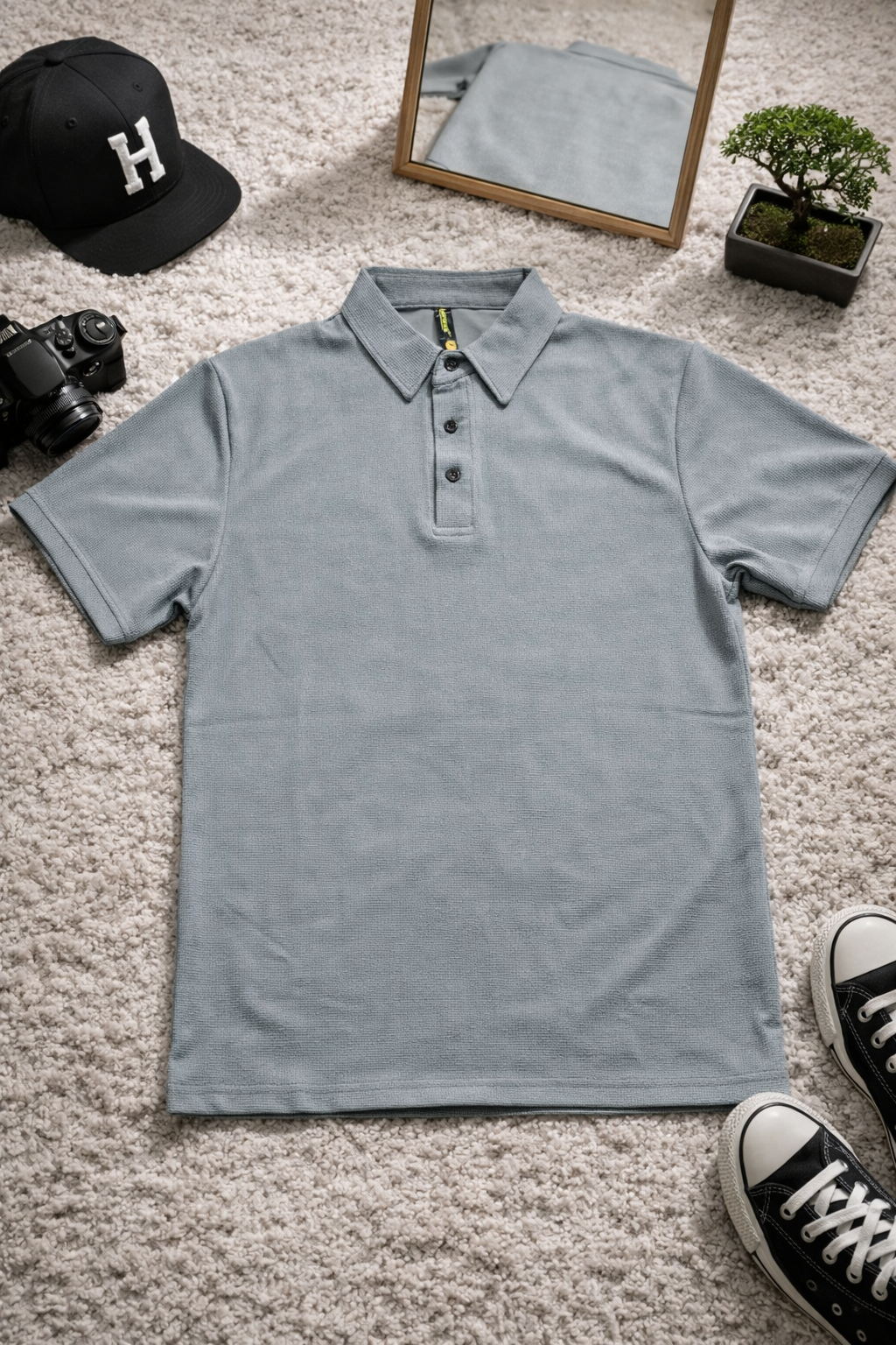 Men's Premium Jacquard Polo T-Shirt | Solid | Contrast Buttons | Lemon8