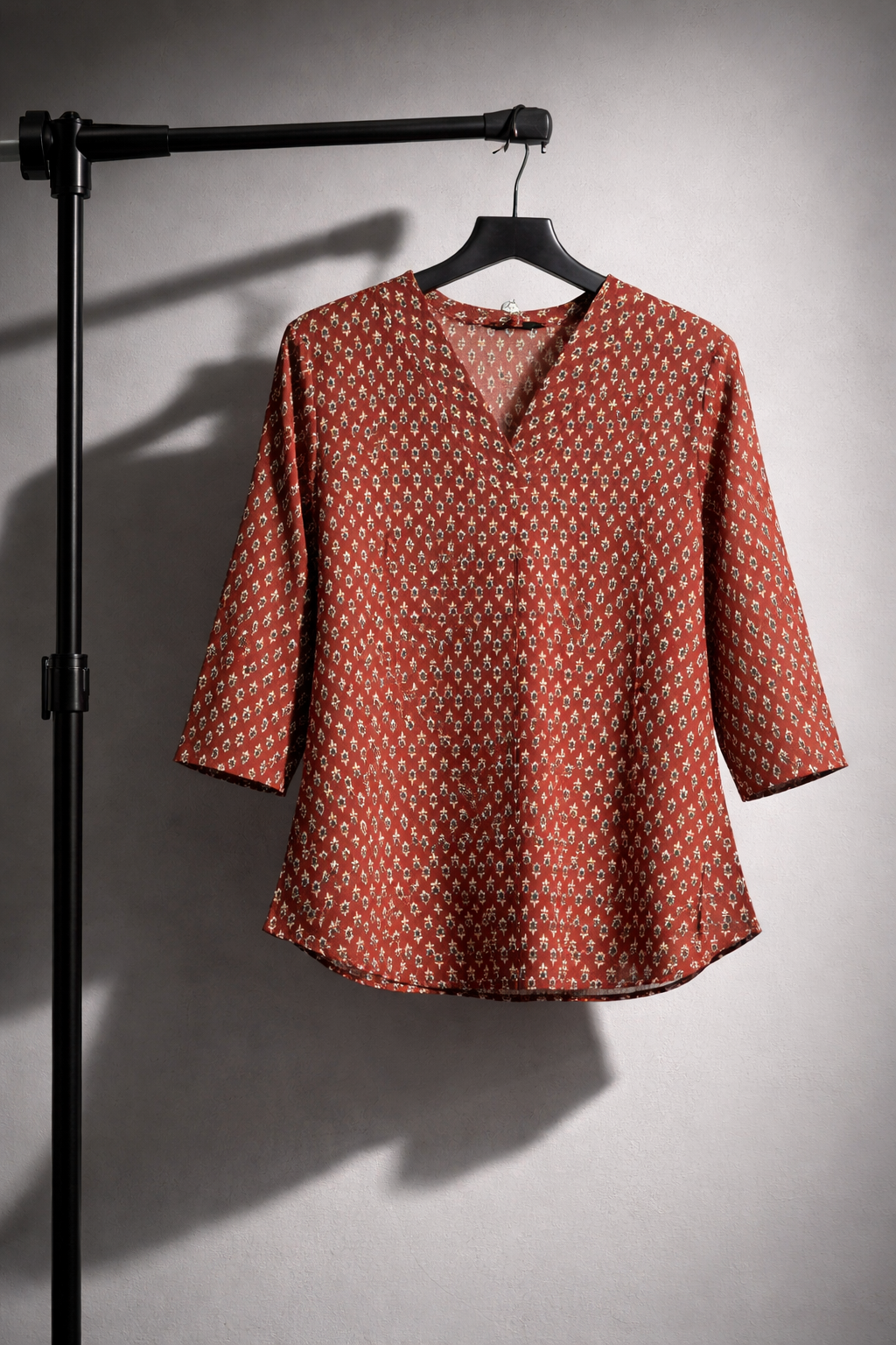 Women’s Premium Cotton Printed Top – V-Neck 3/4 Sleeve Casual Ethnic Fusion Wear | Kapachi