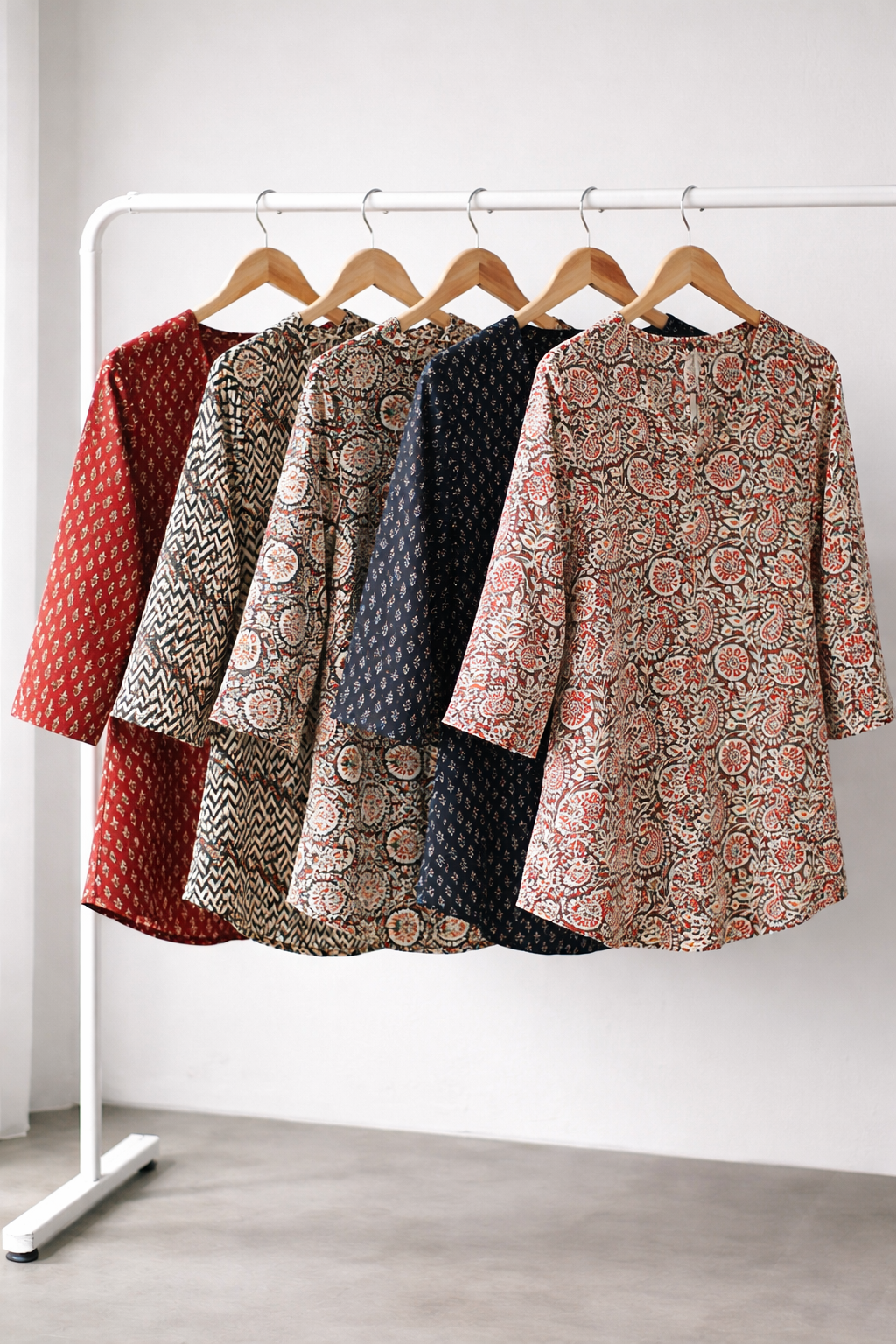 Women’s Premium Cotton Printed Top – V-Neck 3/4 Sleeve Casual Ethnic Fusion Wear | Kapachi
